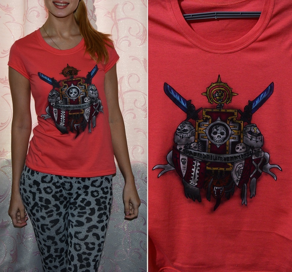 Another Warhammer 40k T-shirt - My, , Girls, T-shirt, Drawing, Creation, Art, Painting on fabric, Warhammer 40k