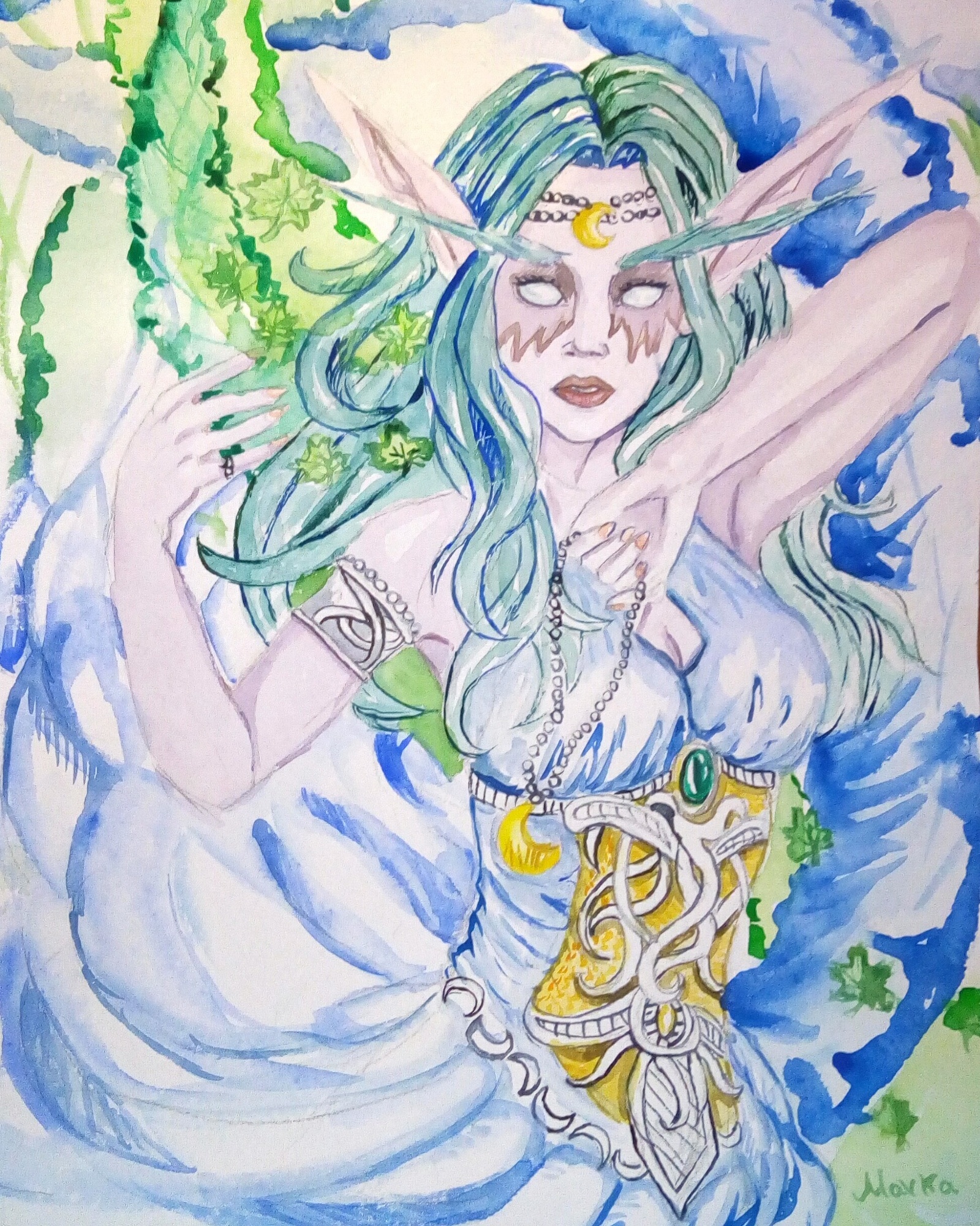 Tyrande - My, Tyrande Whisperwind, , Hearthstone, Drawing, Watercolor, Wow