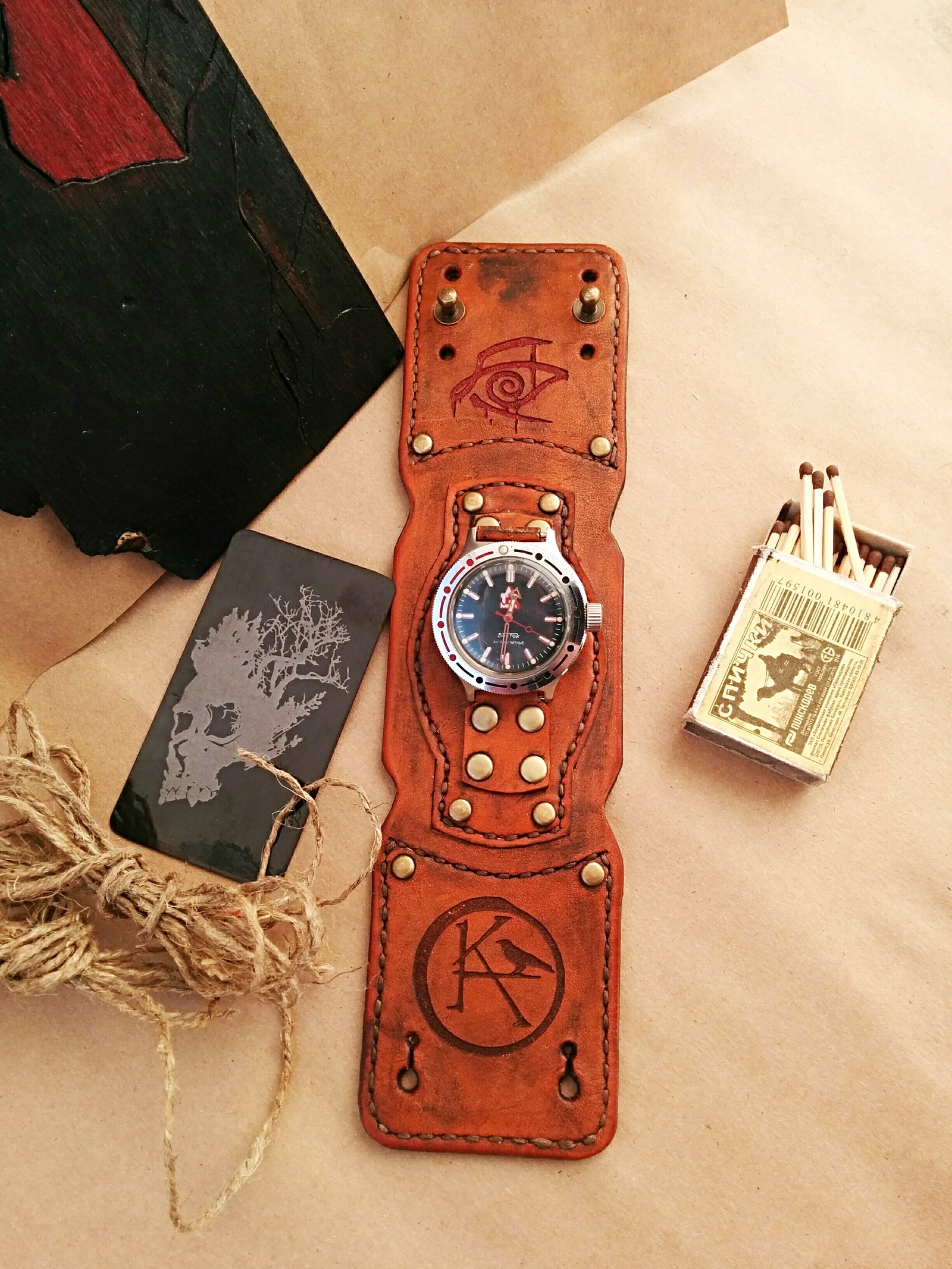 Leather bracelet for watches. Motif - The Dark Tower of S. King - My, Leather, Clock, A bracelet, Stephen King's dark tower, Stephen King, Longpost