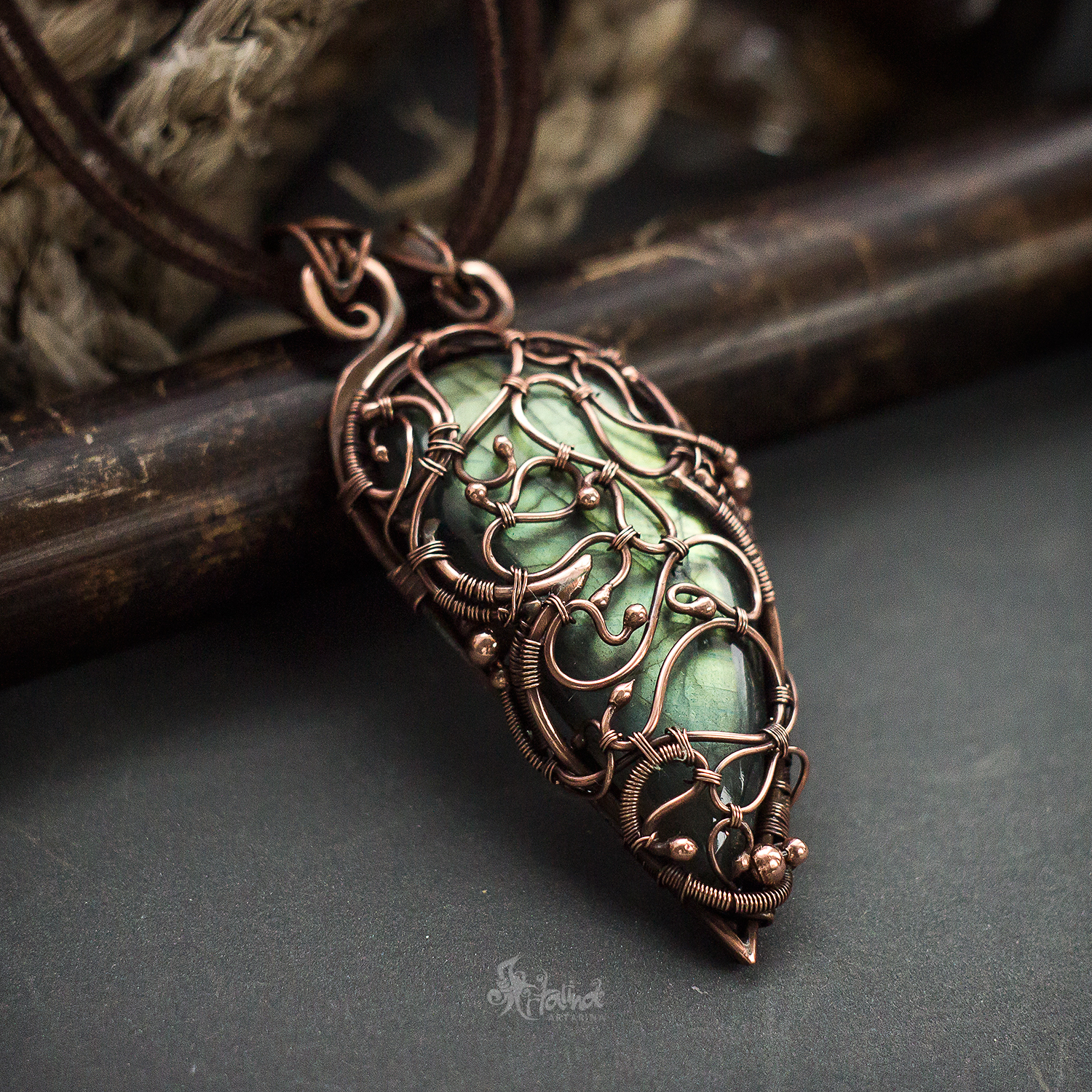 Unusual pendant with labrador - My, Wire wrap, Copper, Decoration, Needlework, Pendant, Longpost