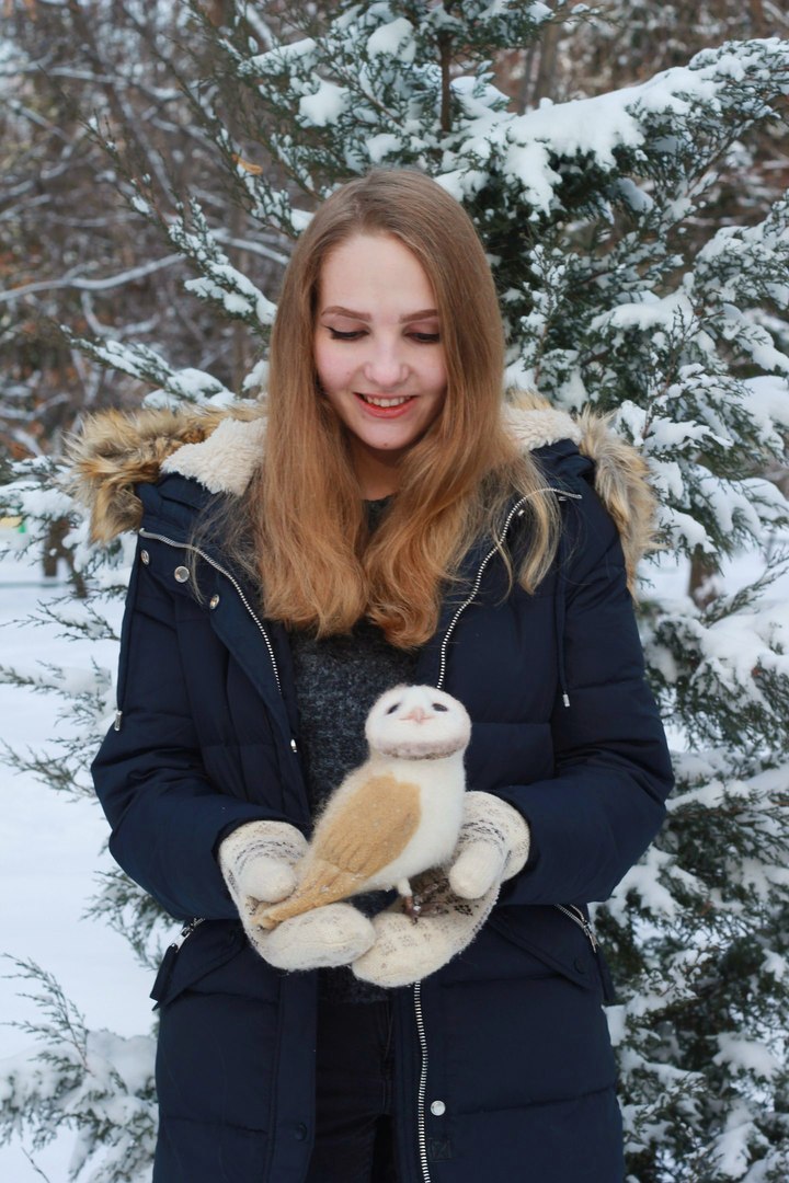 Owl barn owl made of wool - My, Needlework, Owl, My, Hobby, Toys, Winter, Photo, With your own hands, Longpost