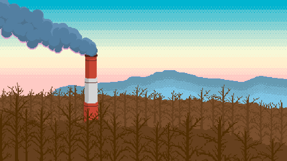 Pixel Art #4 - CHP Chimney - Forest, Sky, Landscape, Art, Pixel, Pixel Art, My, Pipe