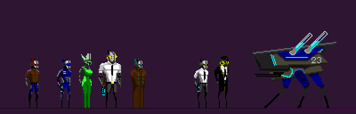 Some characters from the upcoming game - My, Pixels, Robot, Future, Pixel, Future