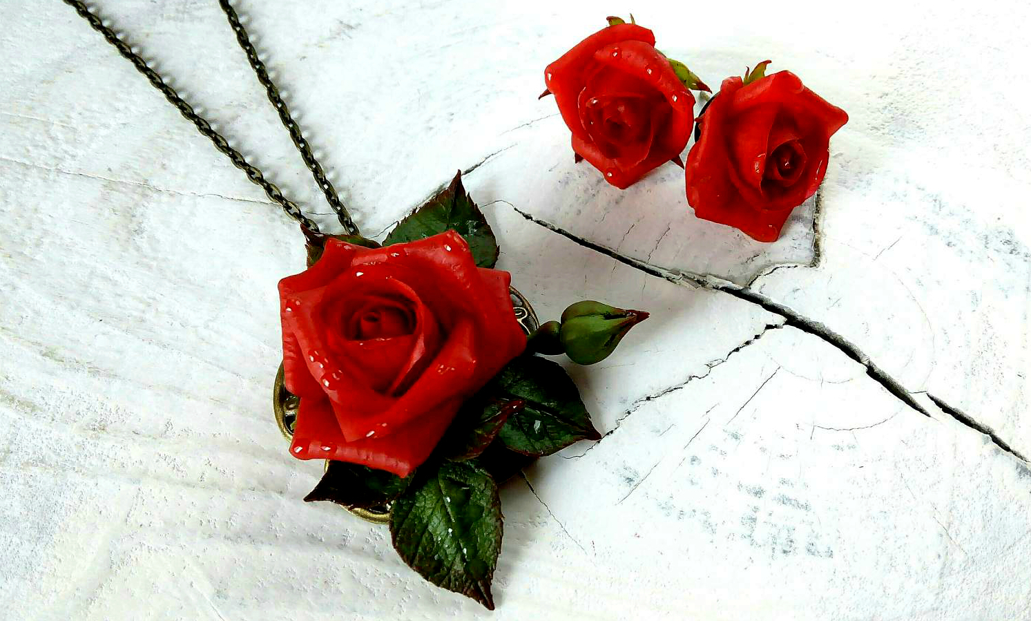 Jewelry set with polymer clay roses - My, Polymer clay, Cold porcelain, Handmade, Decoration, Polymer floristry, the Rose, Needlework