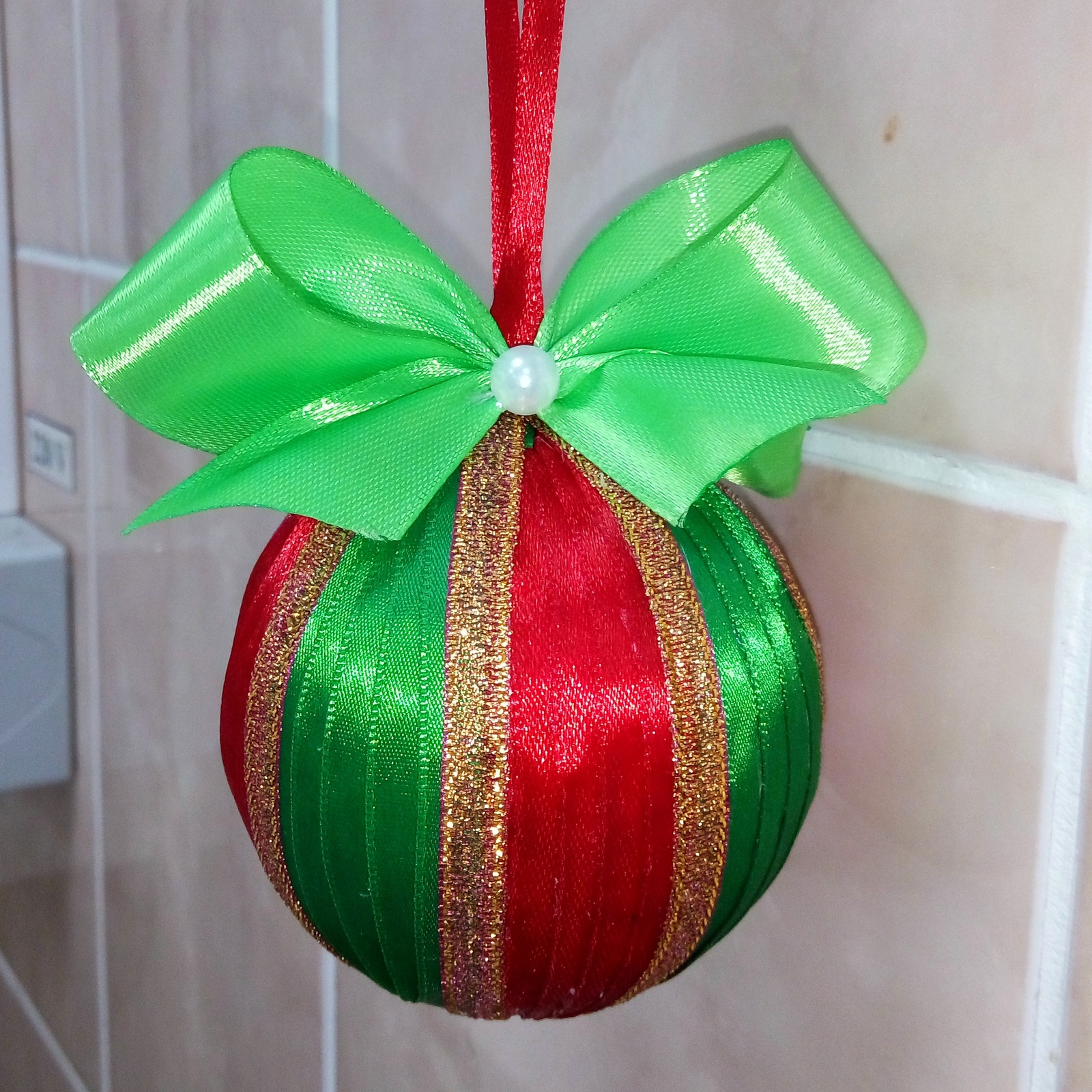 Christmas ball - My, With your own hands, My first job, ribbon, New Year, Author's toy