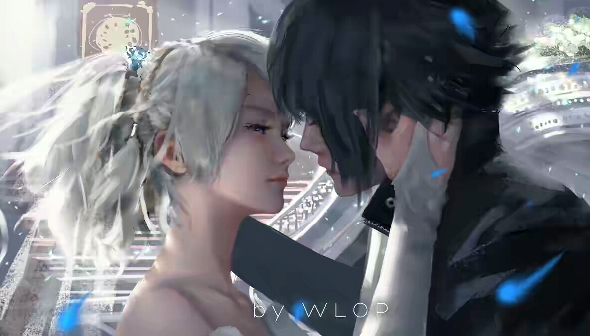 [Photoshop] Speedpaint - Moon and Night (Wlop) Video + art of Lunafreya and Noctis from Final Fantasy XV - Anime, Wlop, Speed ??painting, Final Fantasy, Video
