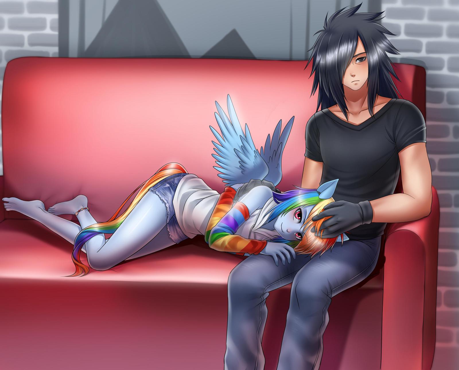 When I took it home. - Racoonkun, My little pony, Rainbow dash, Humanization, Uchiha Madara, Naruto