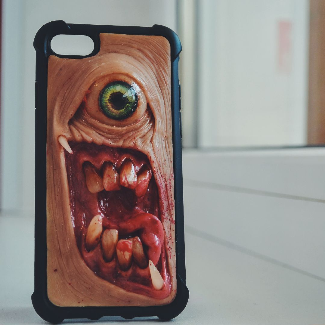 Give your soul... - My, Case for phone, Polymer clay, Horror