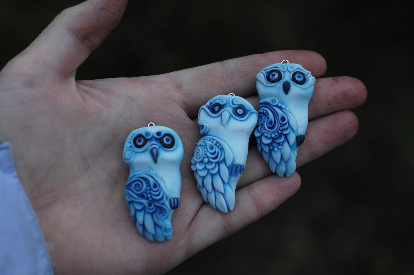 white owls) - My, Polymer clay, Owl, White owl, Pendant, Handmade