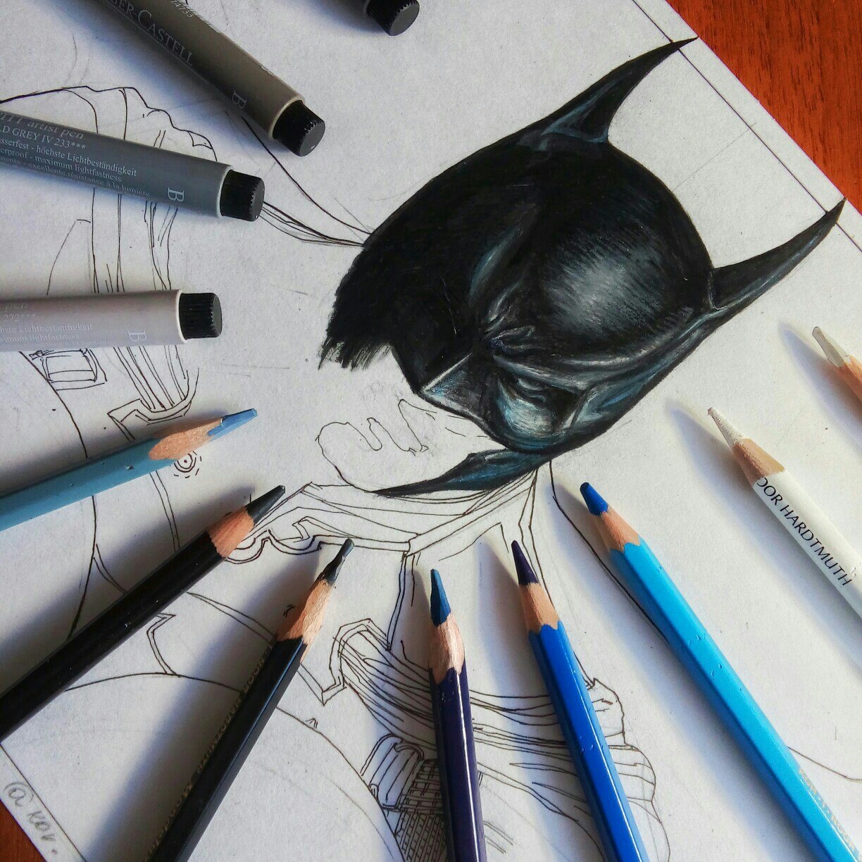 Colored pencils, liners and a little patience - My, Drawing, Art, Batman, Colour pencils, Movies, Fan art, Crooked, , Longpost