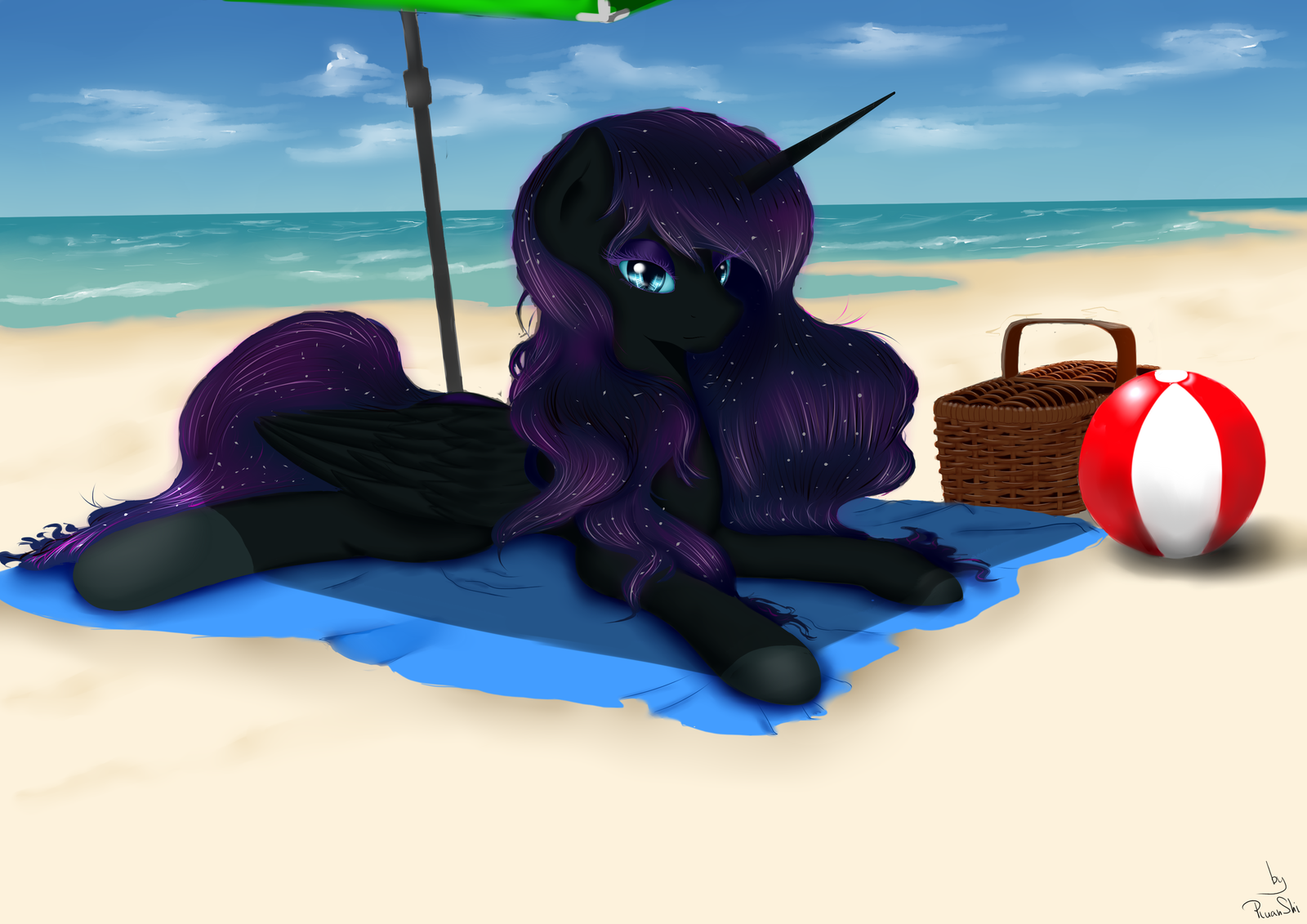 Nightmare Moon on the beach - Моё, My Little Pony, Nightmare Moon, Ruanshi