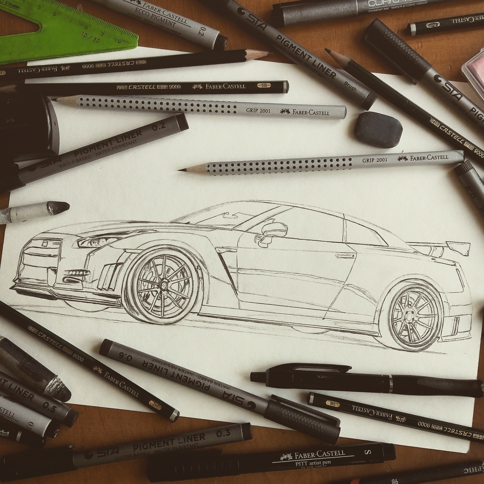 Nissan GTR R35 from San Francisco :) - My, Nissan, Nissan gt-r, Jdm, Art, Creation, Drawing, Longpost, Car