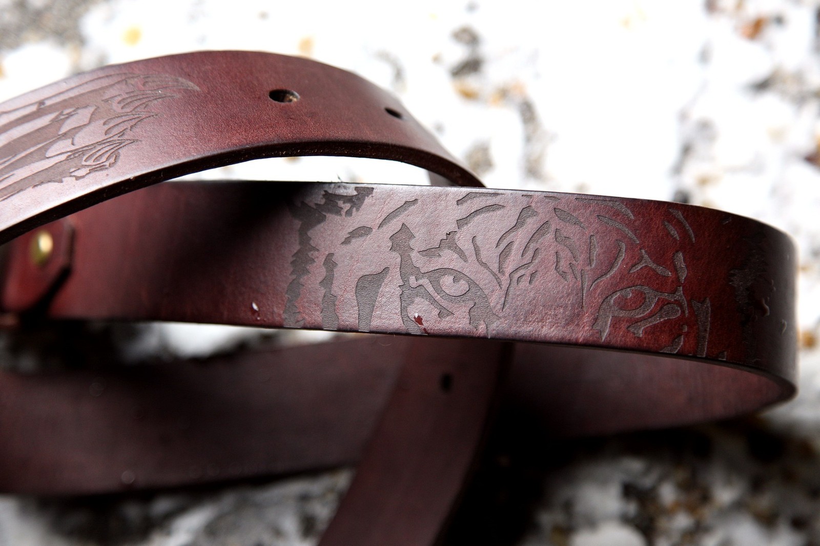 Leather belt. tiger theme - My, Leather, Belt, Tiger, Claws, Sewing, My, Snow, Eyes