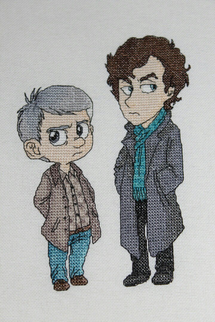 Sherlock and Watson (cross stitch) - My, Cross-stitch, Needlework, Presents, Longpost