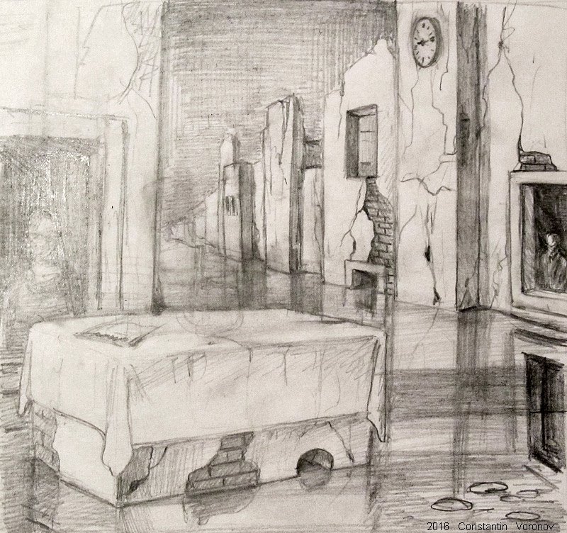 Sketches for a new series - My, Sketch, Town, House, Reflection, , Painting, Drawing, Longpost