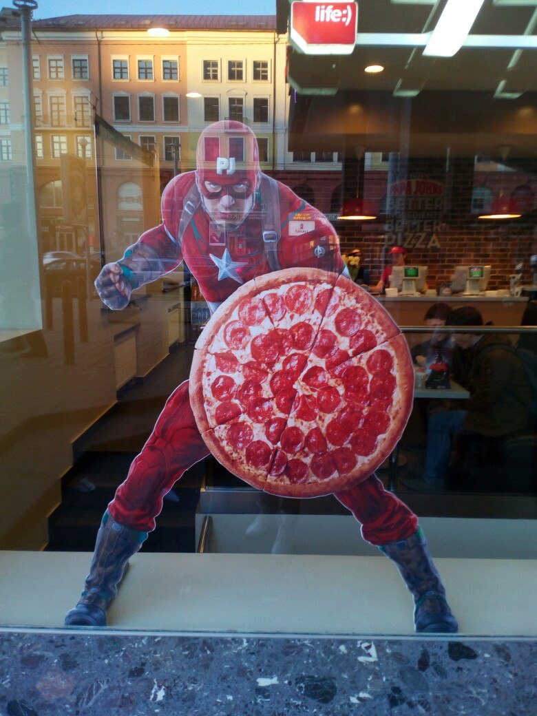 Captain Pizza - Captain America, Pizza, Cafe, Glass, Showcase, Honestly stolen