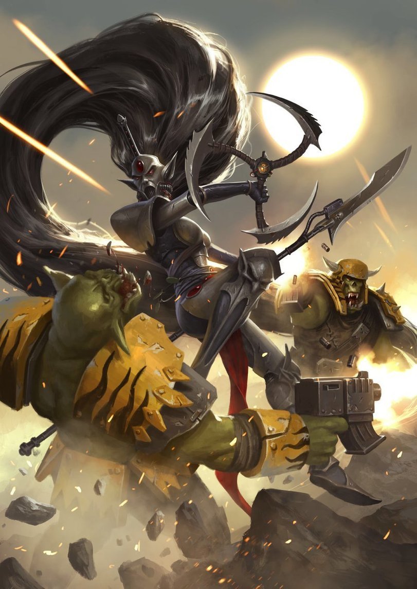 Eldar vs orks - Warhammer 40k, Art, Eldar, Orcs