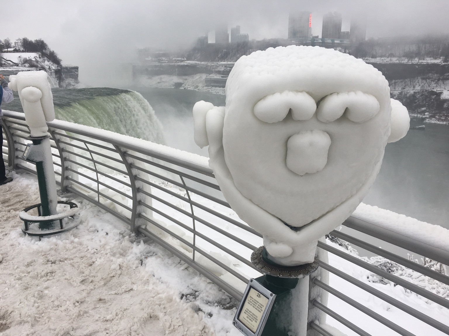 Not everyone is happy with winter. - freezing, Waterfall, Binoculars