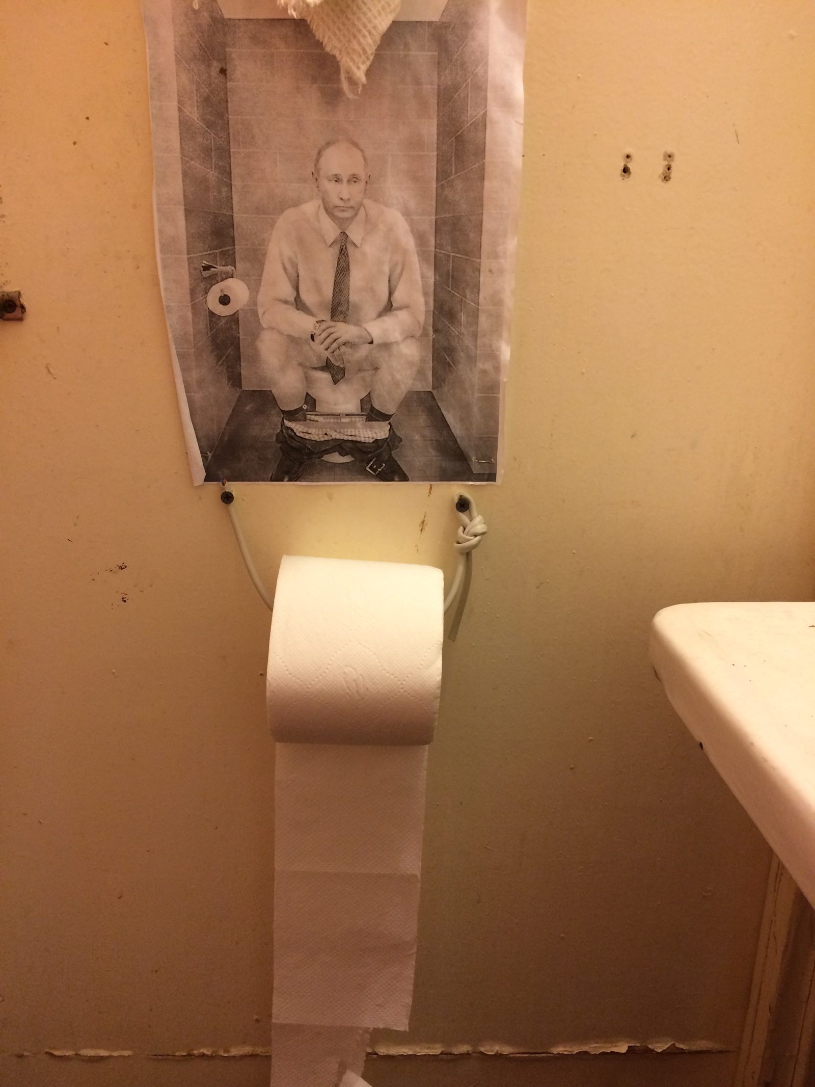 I came to visit a friend and saw such a picture in the toilet, after what I saw I forgot what I went for - My, Toilet paper, Door, Vladimir Putin, Longpost