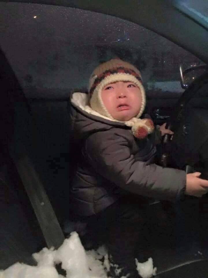 When a child is driving - My, Children, Behind the wheel, Snow, Winter, Freezing, Cryless, Longpost