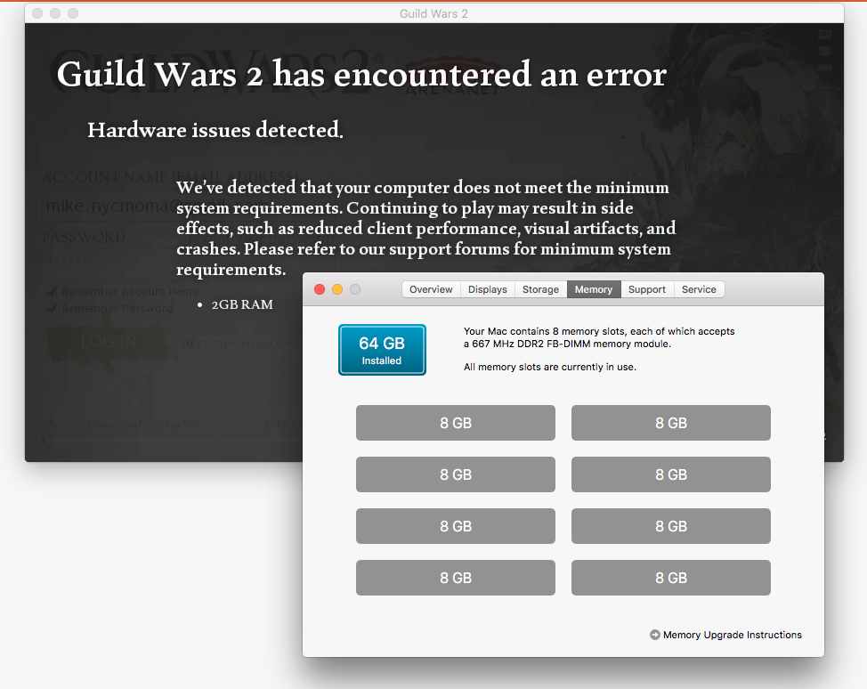 У Вас слишком мало памяти… - Моё, Скриншот, Юмор, Guildwars2, Недостаточно памяти