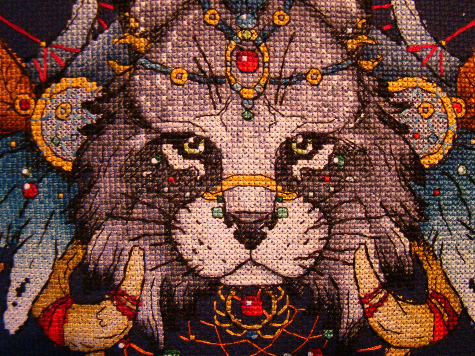 Dreamcatcher - Lynx - My, Cross-stitch, Needlework