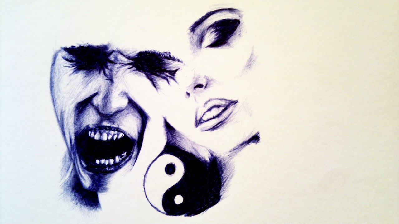 Ballpoint pen sketch - My, Ball pen, Drawing, Graphics, Creation, Yin Yang, Face