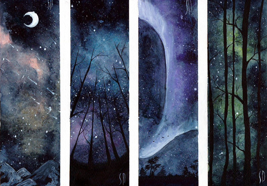 Training page, night sky - Junior Academy of Artists, Watercolor, Sky, Space, Drawing, Art, My, Creation