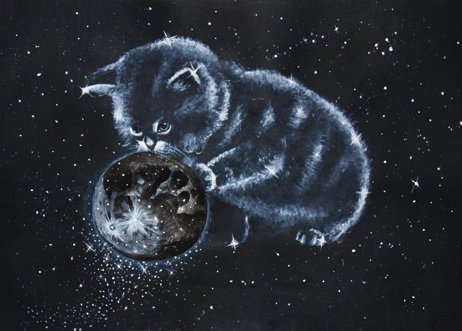 Ночь укрывшая мир. "Лунный кот". Кот в космосе. Космическая кошка. Кошка Луна.