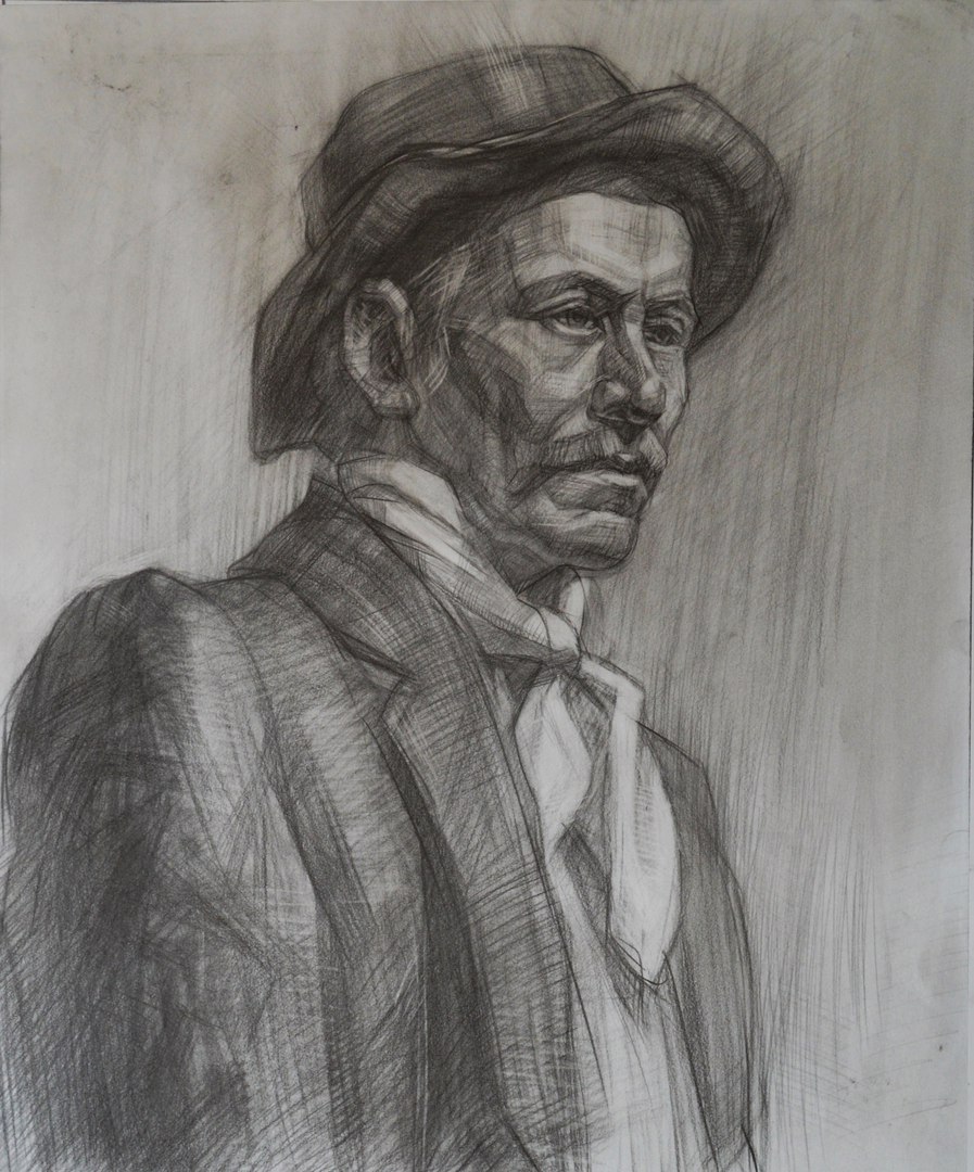 My academic work - My, My, Drawing, Pencil, Coal, People, Portrait, Longpost