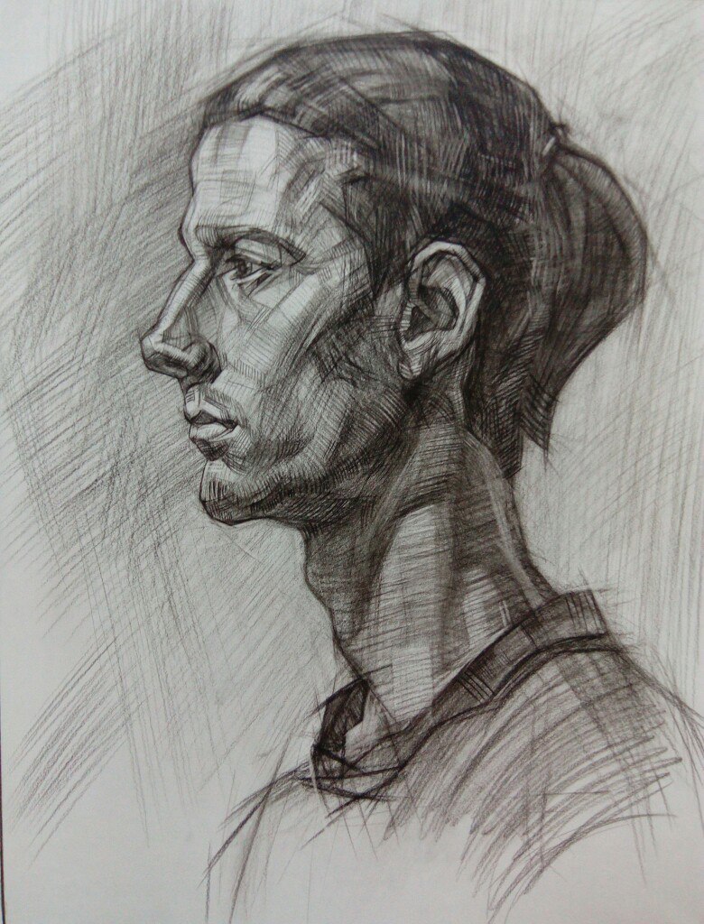 My academic work - My, My, Drawing, Pencil, Coal, People, Portrait, Longpost