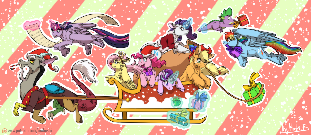 Pony Christmas - My Little Pony, Twilight sparkle, Fluttershy, Pinkie Pie, Applejack, Rarity, Rainbow Dash, Discord, , Inuhoshi-To-Darkpen