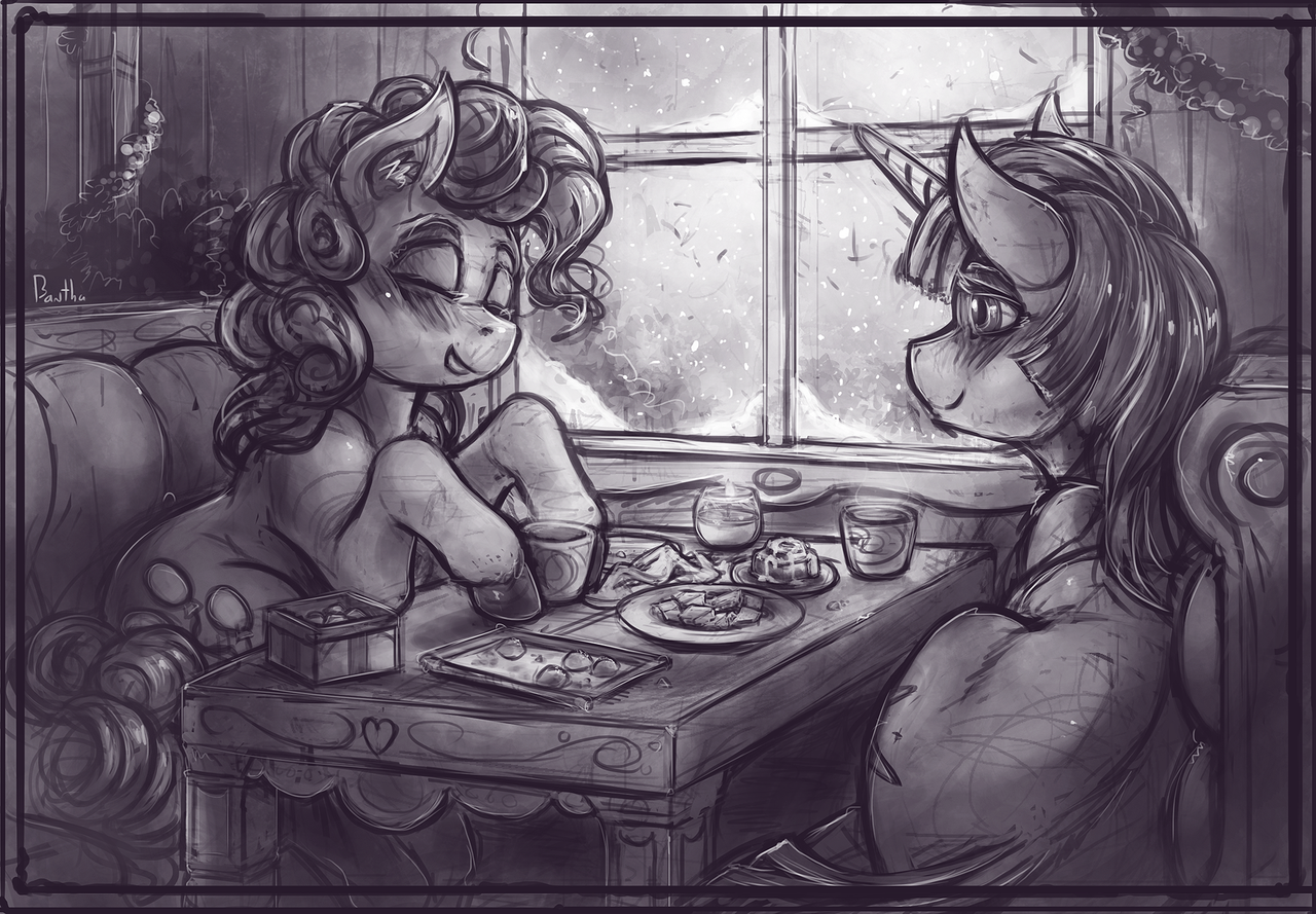 Quiet winter evening. - PonyArt, Twilight sparkle, My little pony, Pinkie pie