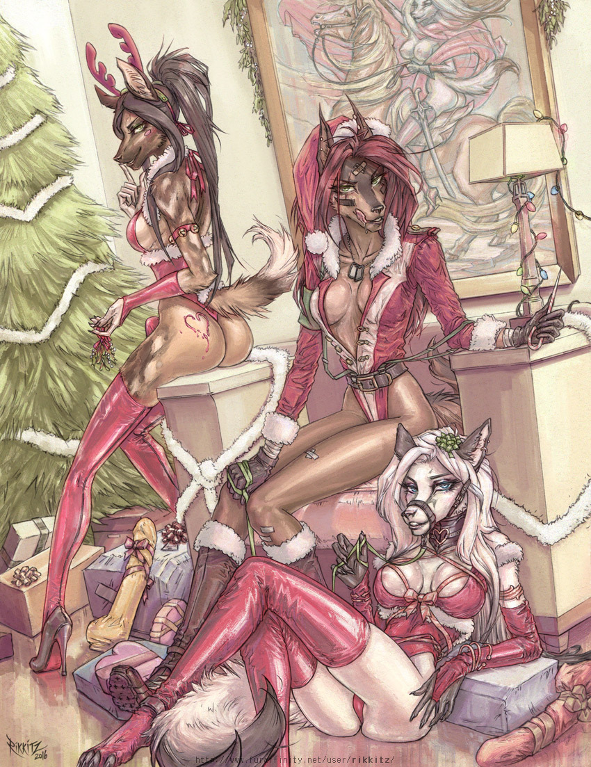 Christmas Hoes - NSFW, Furry, Art, Rikkitz, Furotica, Christmas, Christmas trees