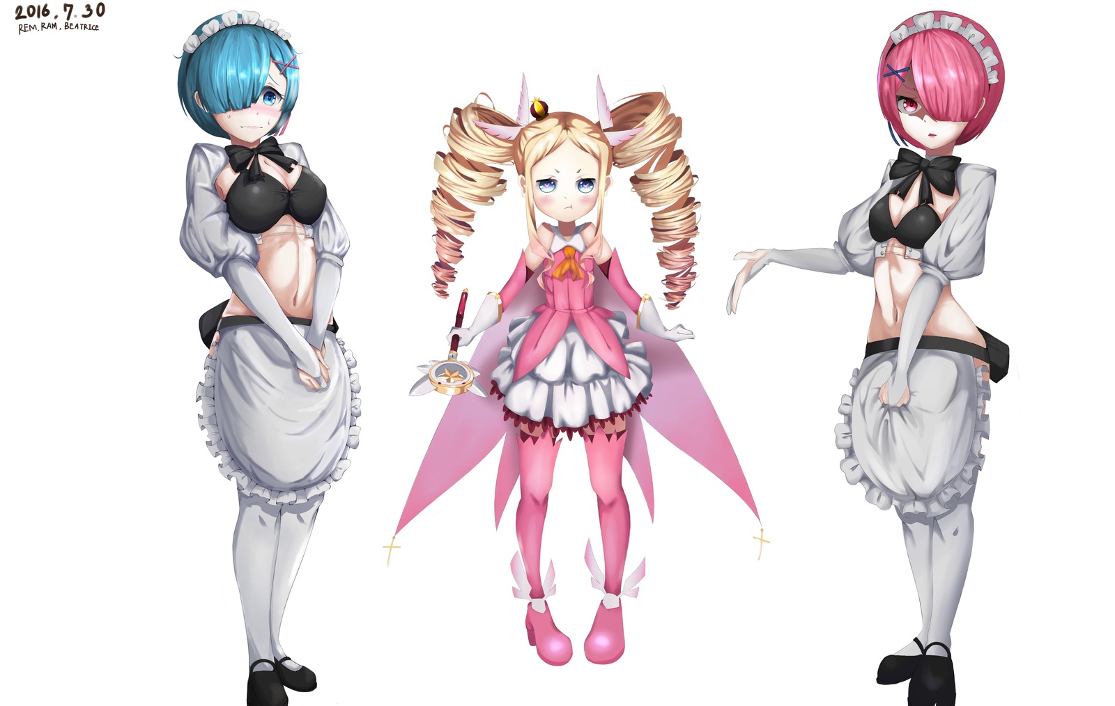 Rem, Ram and Beatrice - Rem, Ram, Beatrice, Аниме, Арт, Anime Art, Re:Zero Kara, Длиннопост, Rem (Re:Zero Kara), Ram (Re:Zero Kara)