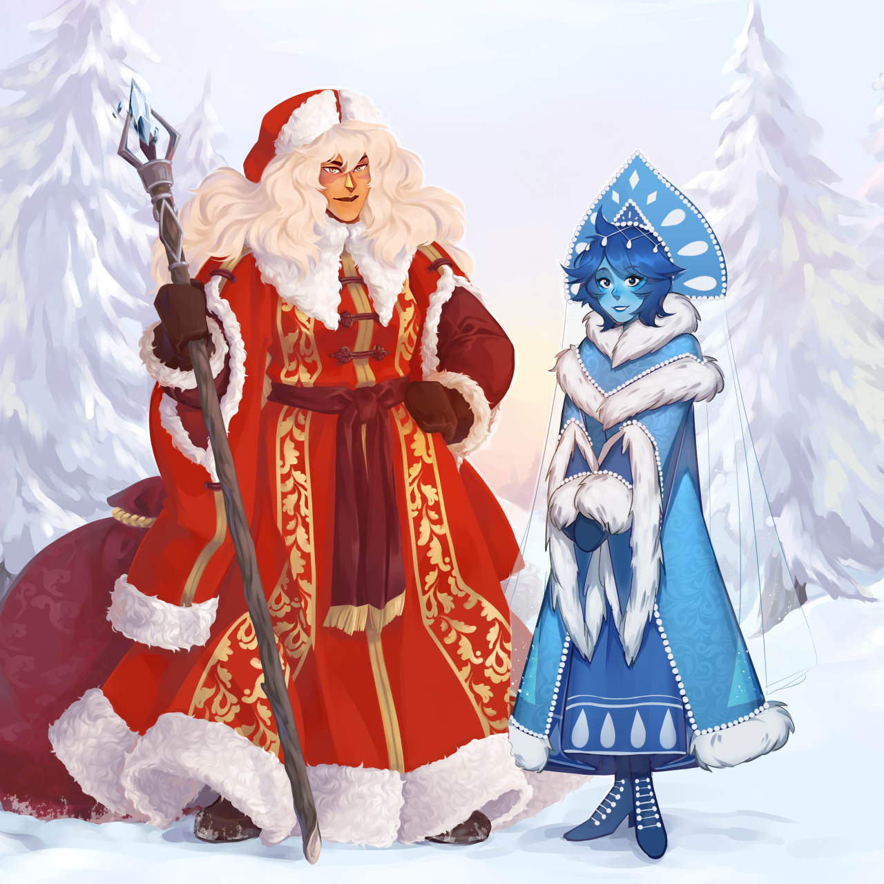 Jasper and Lapis Lazuli (^_^) - Steven universe, Jasper, Lapis lazuli, Father Frost, Snow Maiden, Art, Artist