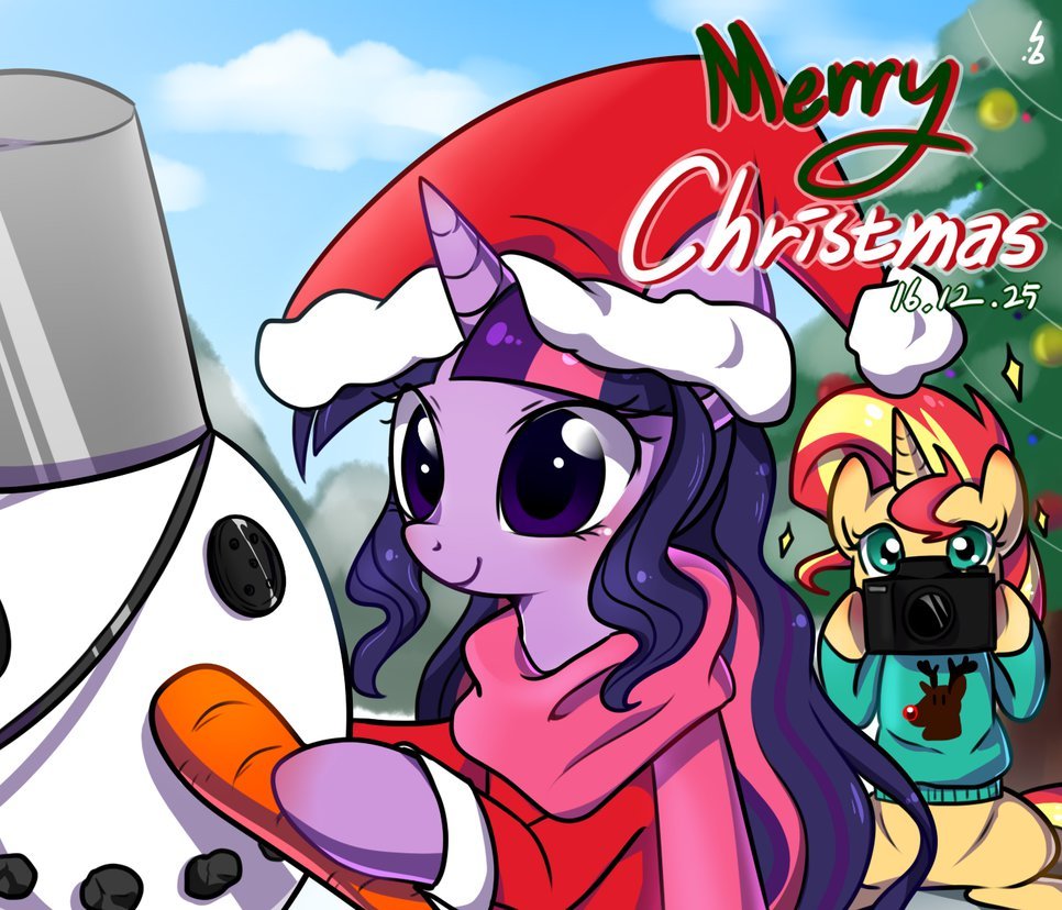 Merry Christmas~~! - My little pony, Twilight sparkle, Sunset shimmer, Drawing