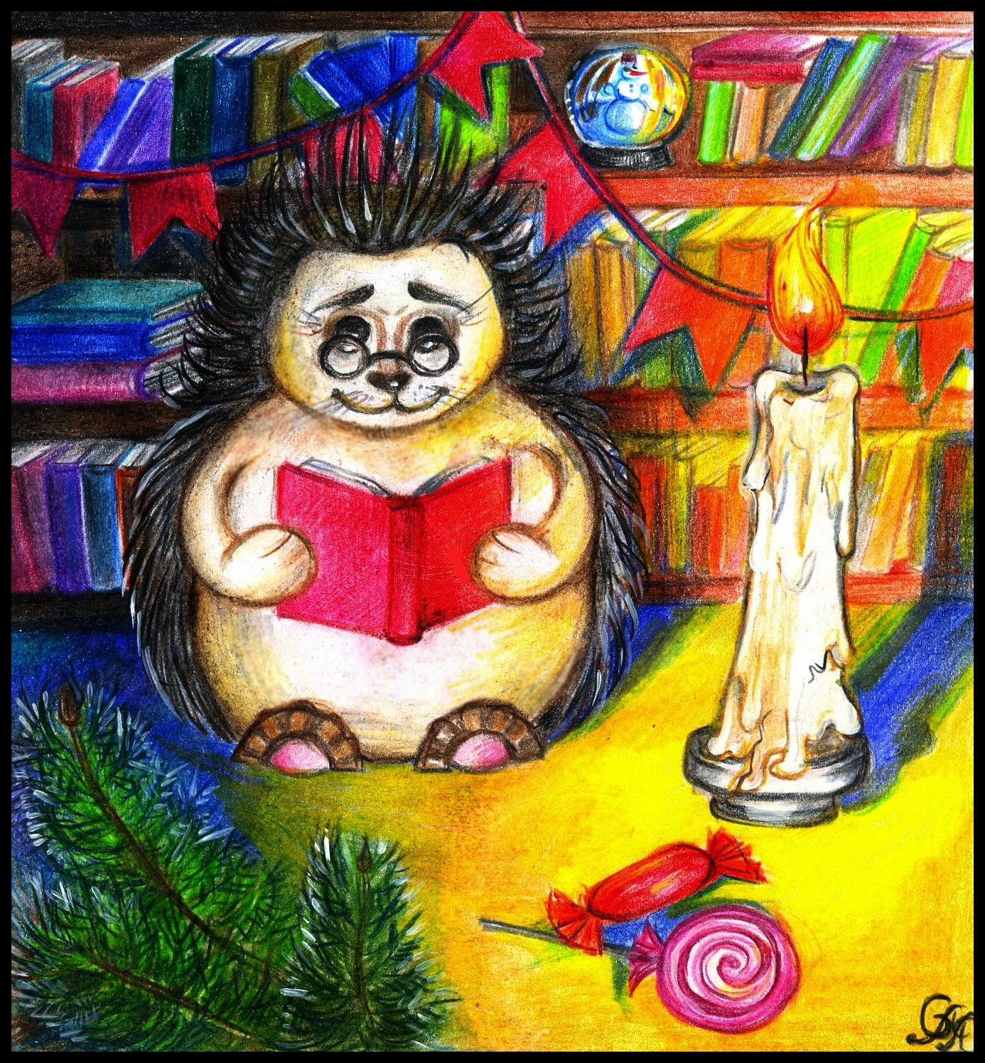 Happy New Year! - My, Hedgehog, New Year, Drawing, Colour pencils