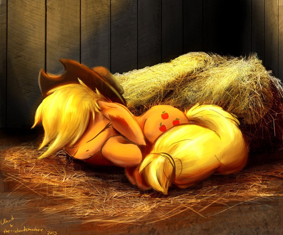 На сеновале. - My Little Pony, Фан-Арт, Рисунок, Applejack, Пони