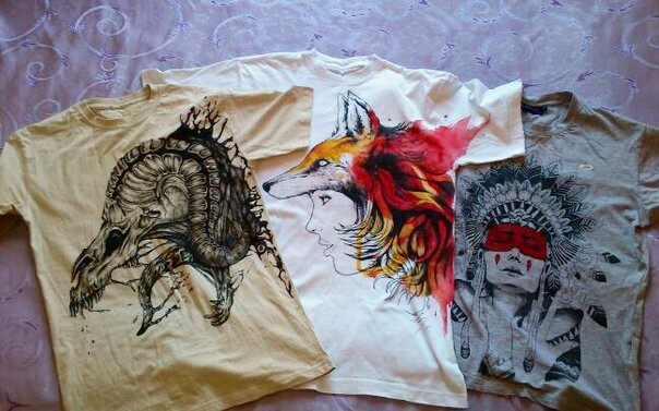 My trio. Hand-painted T-shirts - My, My, T-shirt, Art, Drawing, Handmade