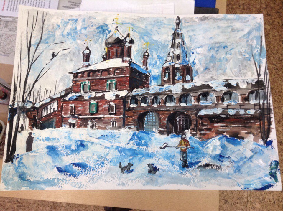 Monastery winter - My, Drawing, Winter, Mikolart