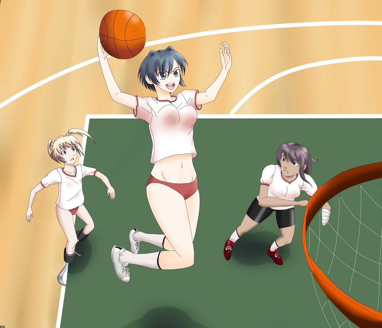 Basketball - Katawa Shoujo, Shizune Hakamichi, Emi Ibarazaki, Miki Miura, Anime Art, Аниме, Не аниме, Визуальная новелла