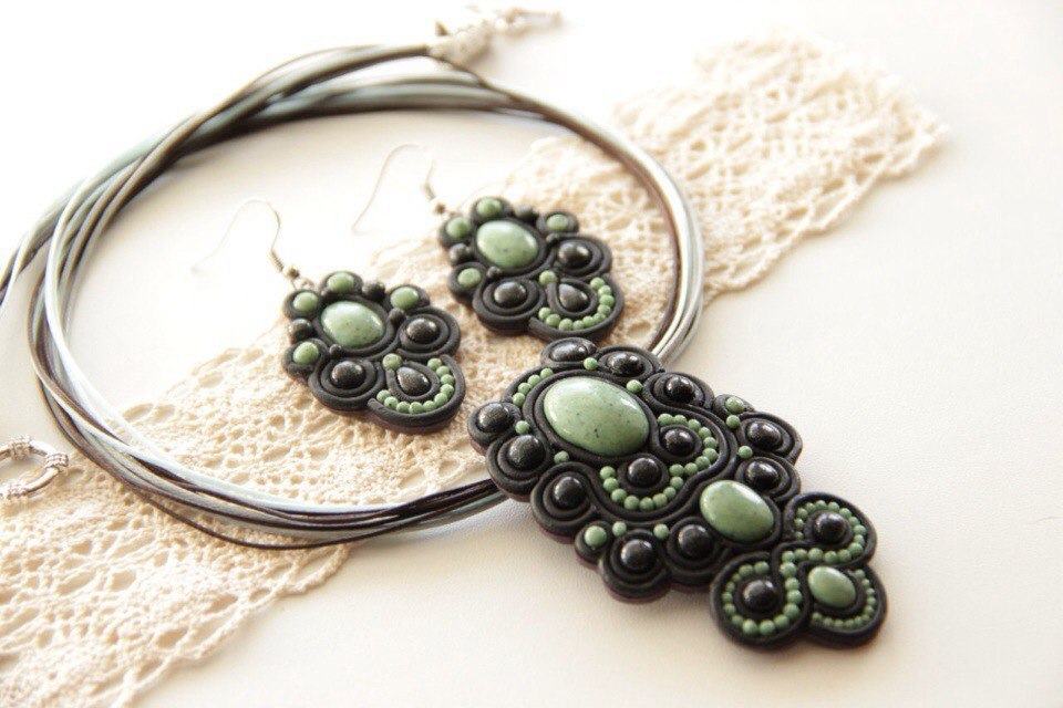 Sets in soutache technique - My, Handmade, With your own hands, Polymer clay, Soutache set, Earrings, Longpost