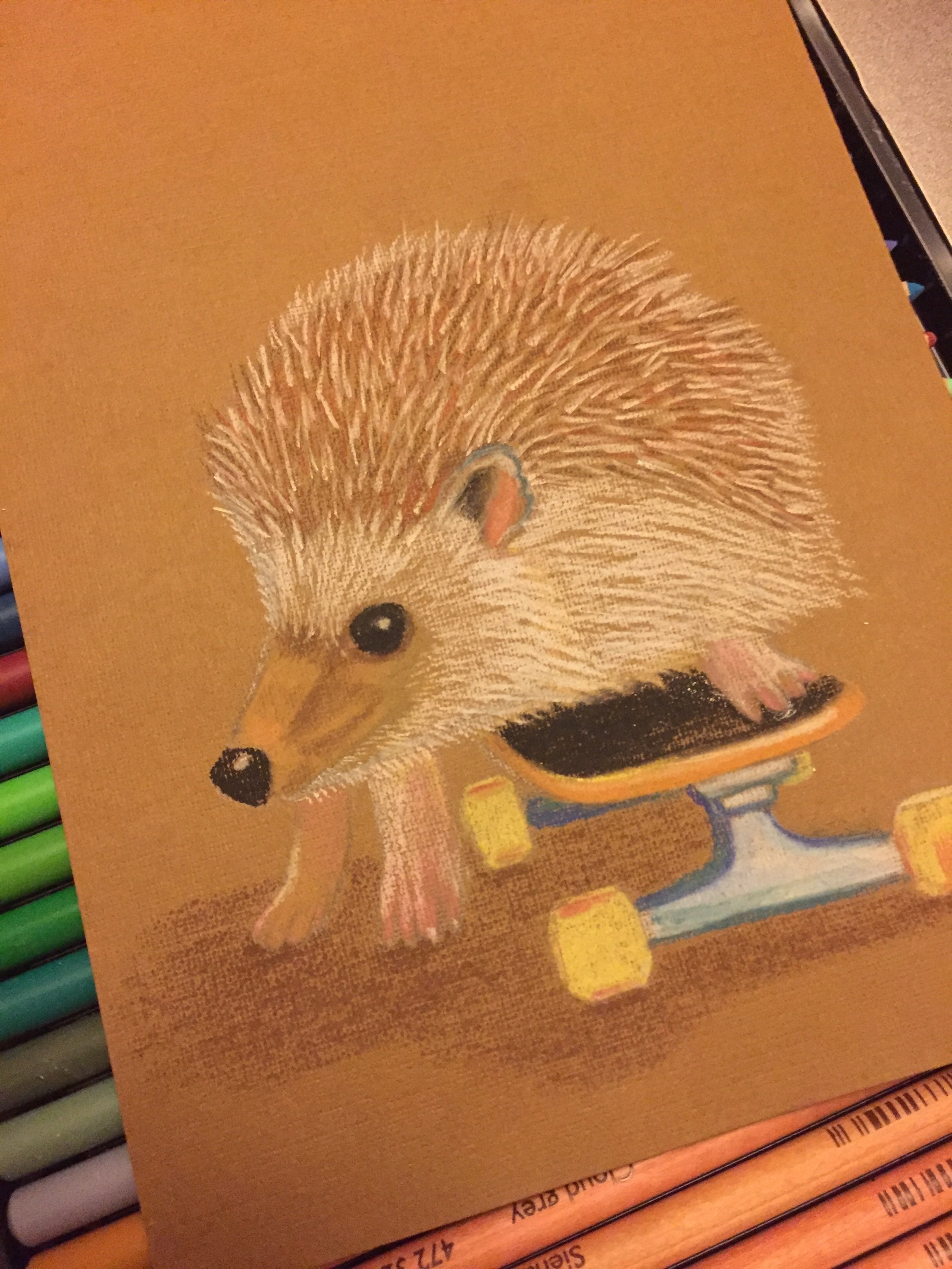 Hedgehog on a skateboard))) - My, Hedgehog, Skate, Pastel pencils