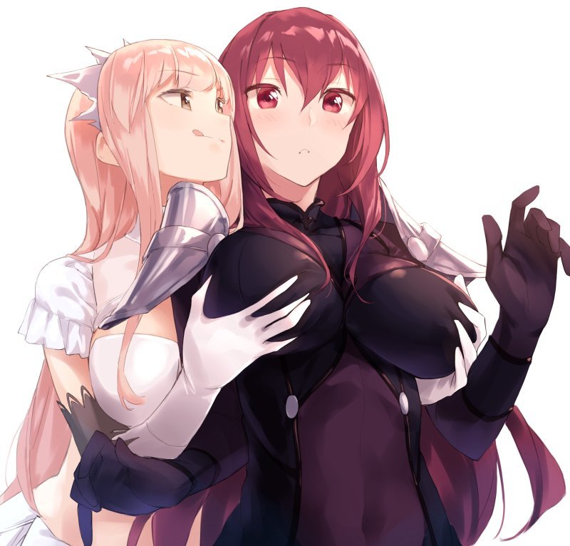 Skatah and Medb - Anime, Anime art, Fate grand order, Scathach, Medb, Breast grab, Yuri, 