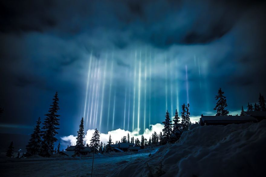 Световые столбы (light pillar) - Гало, Световые столбы, Красота, Природа, Феномен, Феномен гало, Длиннопост