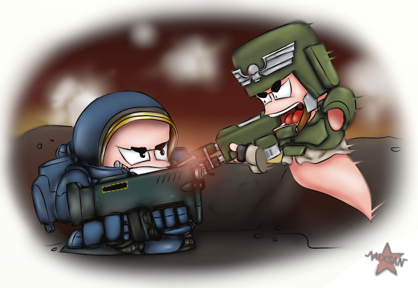 WormHammer vs WormCraft - My, Warhammer 40k, Starcraft, Worms, Crossover, Mixsan, Drawing, Art