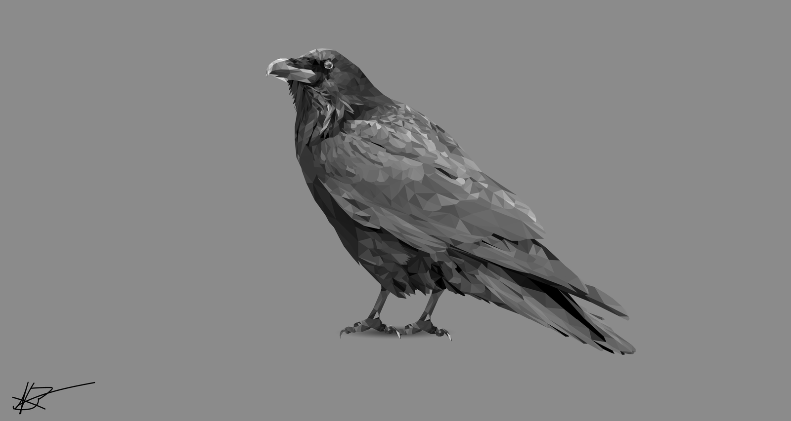 Lowpoly Black Raven - My, Low poly, Art, , Crow, Art, Black and white