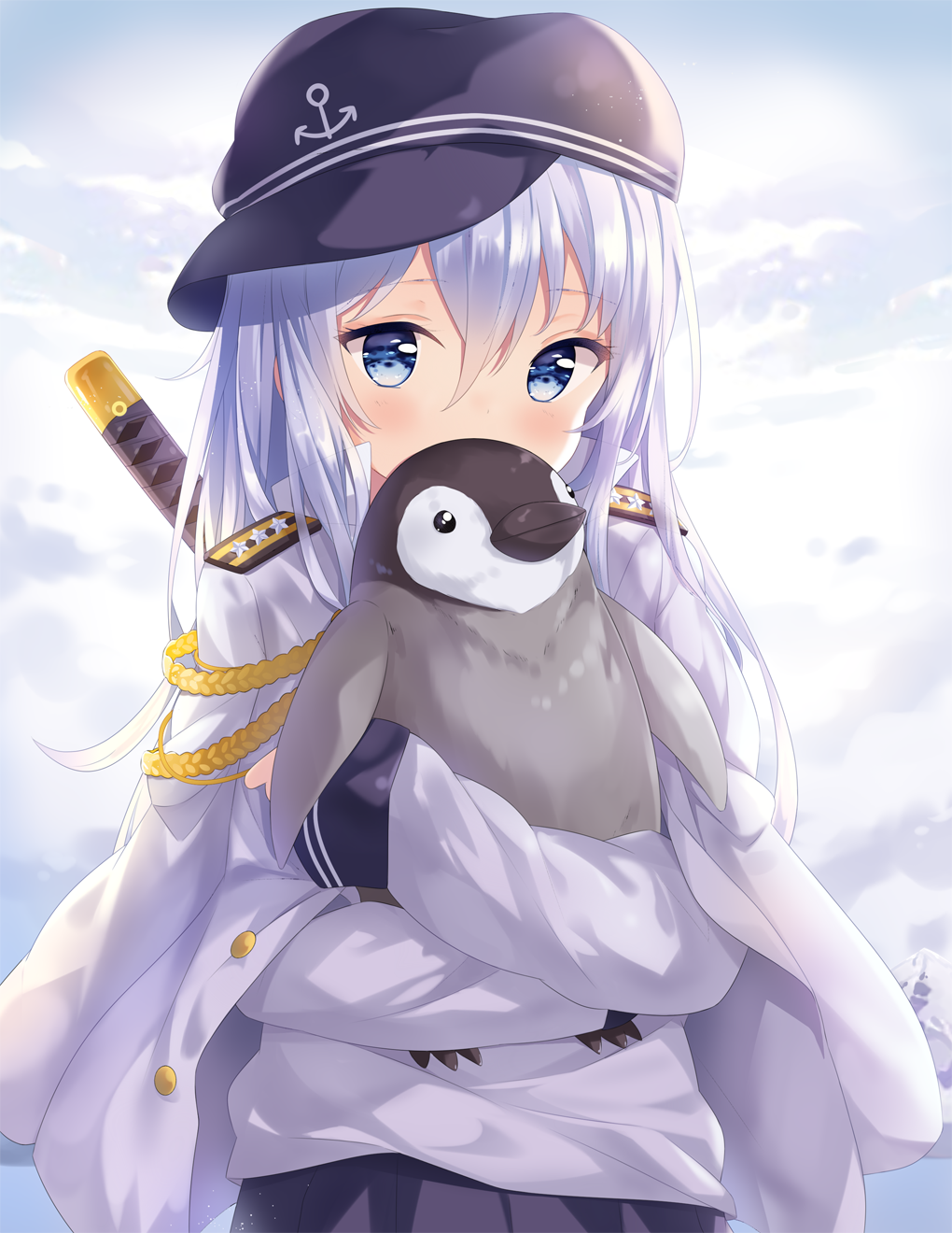 Admiral Penguini - Аниме, Anime Art, Kantai Collection, Hibiki, Пингвины, Hitsukuya