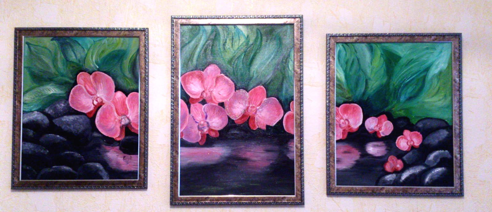 Orchids, first oil painting. - My, Orchids, Painting, Needlework, Presents